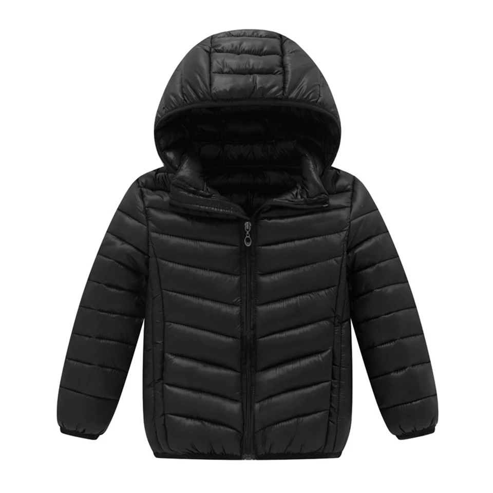 Детская куртка для девочек и мальчиков, весенне-осенний светильник, верхняя одежда, парки зимняя куртка для мальчиков-подростков, детское пуховое хлопковое пальто для детей возрастом от 2 до 15 лет - Цвет: black hooded
