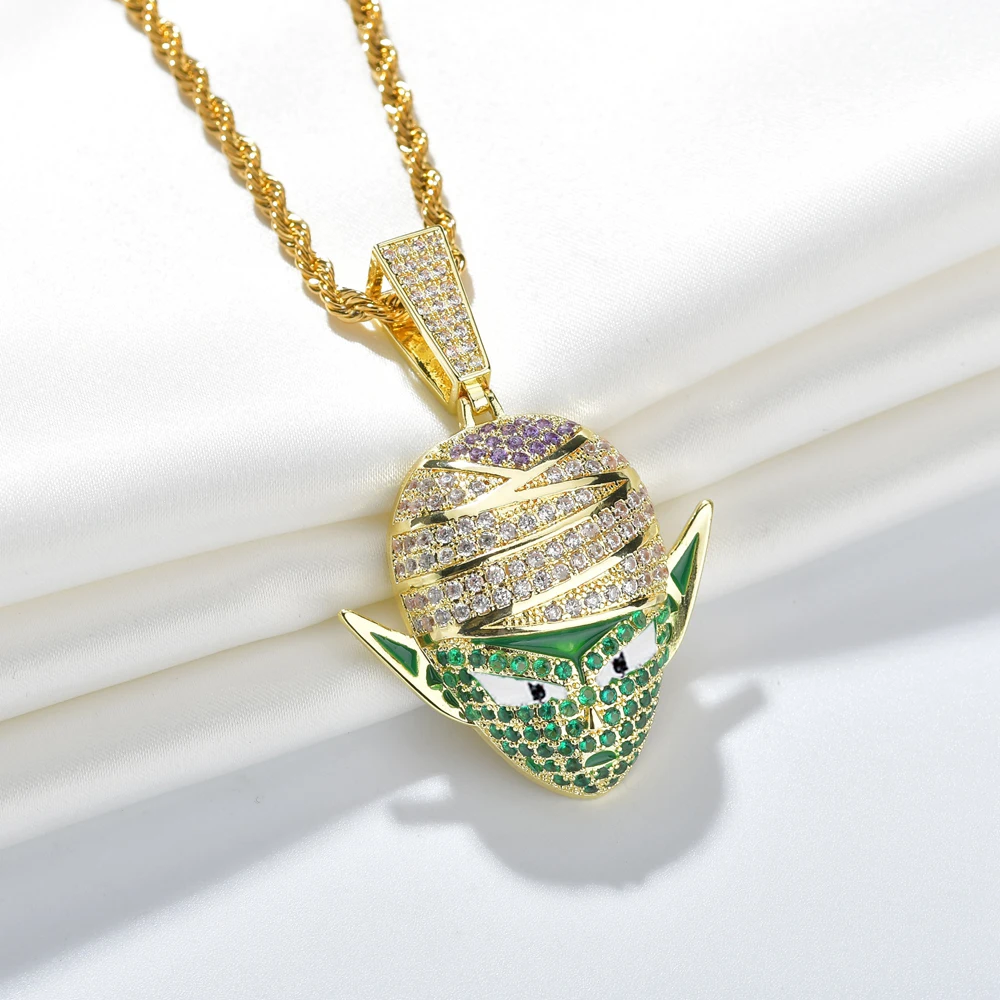 

Anime Dragon Ball Character Piccolo Pendant Necklace Iced Out CZ Hip Hop 361L Stainless Steel Rope Chain Jewelry