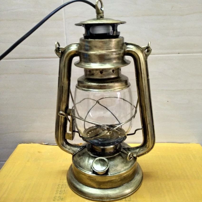 Ностальгический Керосиновый Фонарь, настольная лампа, античный медный цвет, железный стеклянный ретро фонарь, настольная лампа для бара, кафе, спальни, светильник