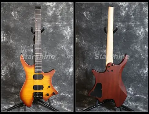

Starshine Headless Electric Guitar LJ-WT50 Fixed Headless Flamed Maple Top Veneer Black HardwareE-M-G Pickups Matt Finish