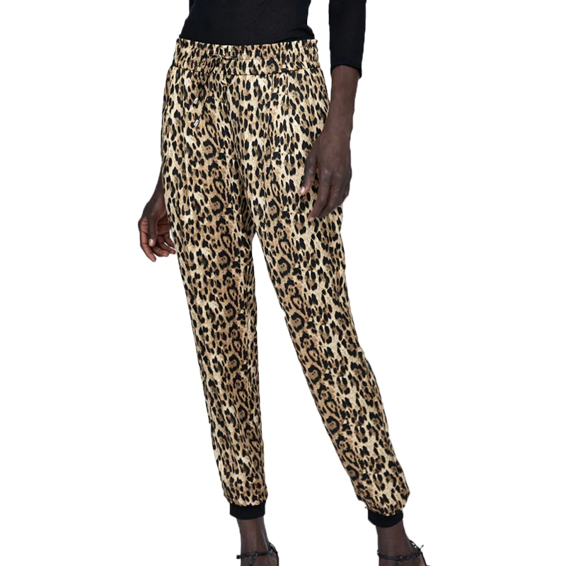 Осень Штаны 2018 Женские повседневные босоножки пот Штаны леопарда Женская одежда высокого брюки с высокой талией с принтом узкие брюки