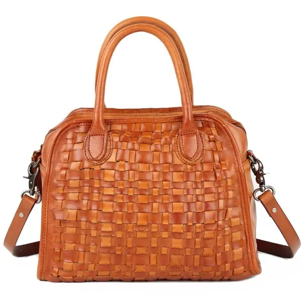 

Vintage Designer Genuine Soft Cow Leather Handmade Women Knitted Bag Zipper Closure Lady Handbag Female Crossbody Shoulder Bag