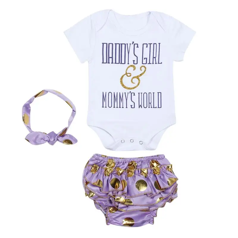 

3pcs Toddler Newborn Baby Girls Pure Cotton Rompers+ Briefs +Headband