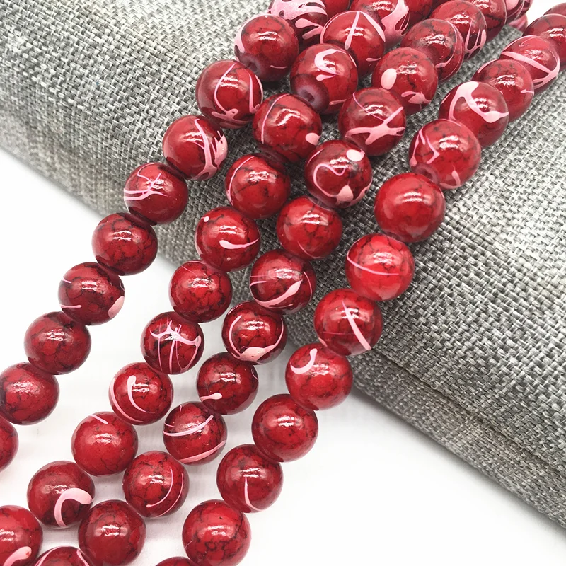 

Wholesale 4/6/8mm Deep red Salad Glass Beads Loose Spacer Painted Pearl Charm DIY Jewellery Making #24