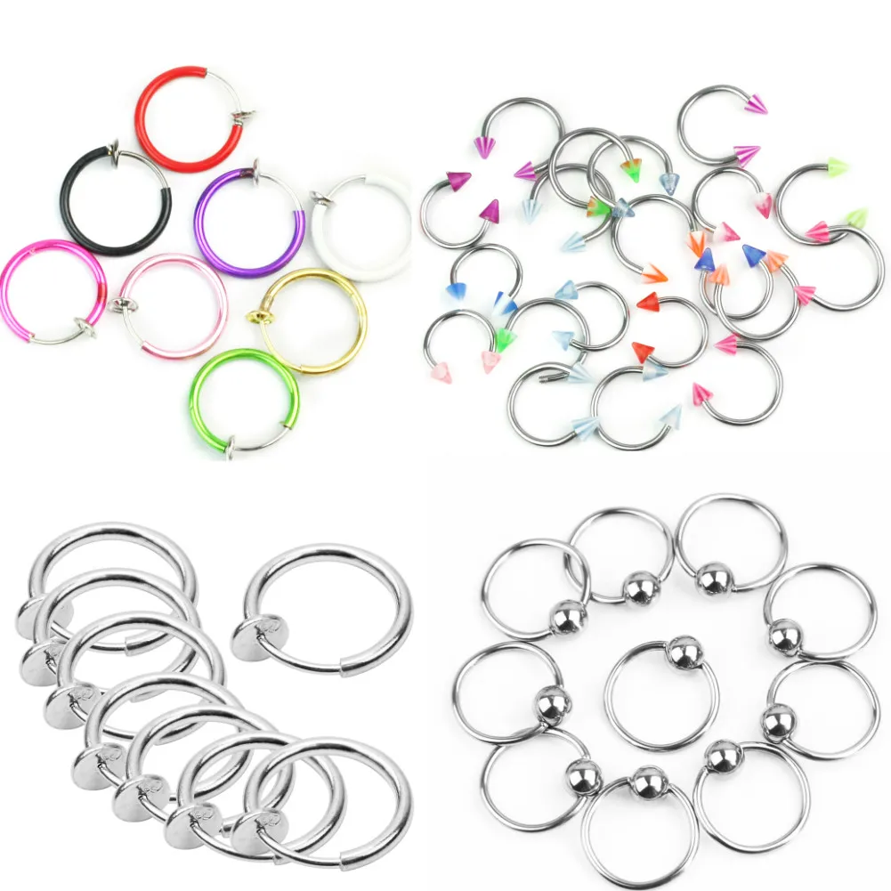 

8 pcs Fashion Stainless Steel Hinged Nose Hoop Ring Septum Clicker Ear Cartilage Tragus Helix Piercing Charming Body Jewelry