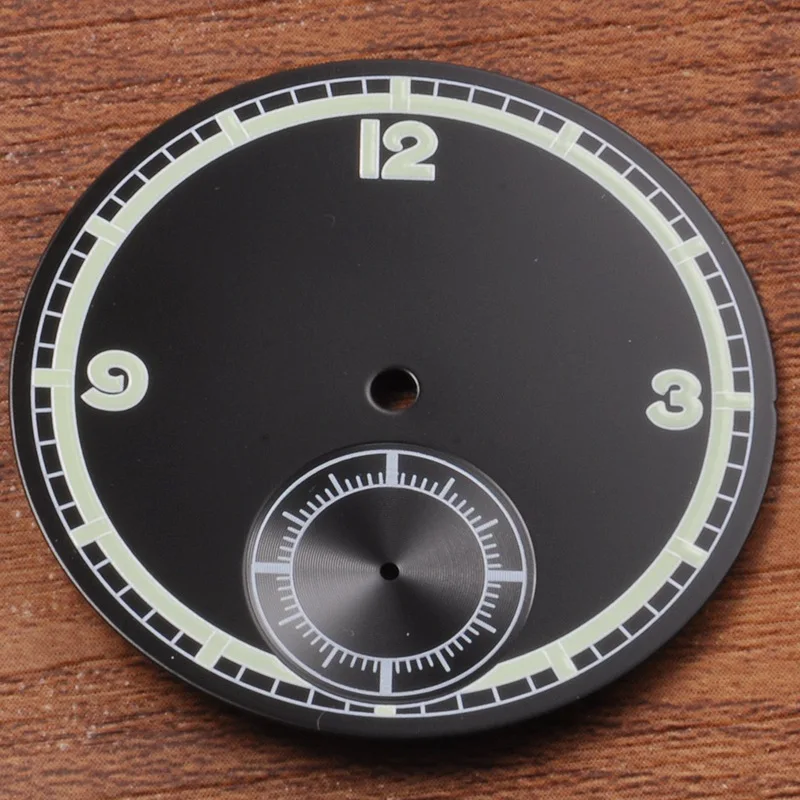 

Watch Parts, 38.9mm Black Sterile Watch Dial Green Marks Luminous Dials Fit for ETA 6498 Seagull ST3620 Movement CD38.9ABB