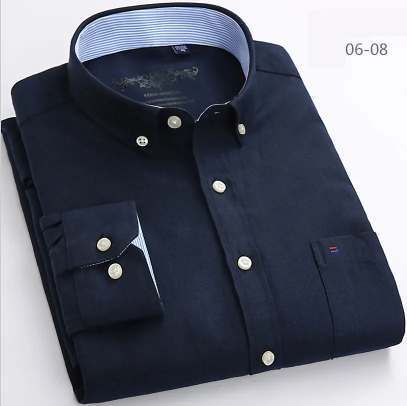 Mwxsd high quality Casual Mens Oxford Cotton Shirt Men Striped plaid wedding part Shirts male slim fit non iron Easy care shirt - Цвет: 17