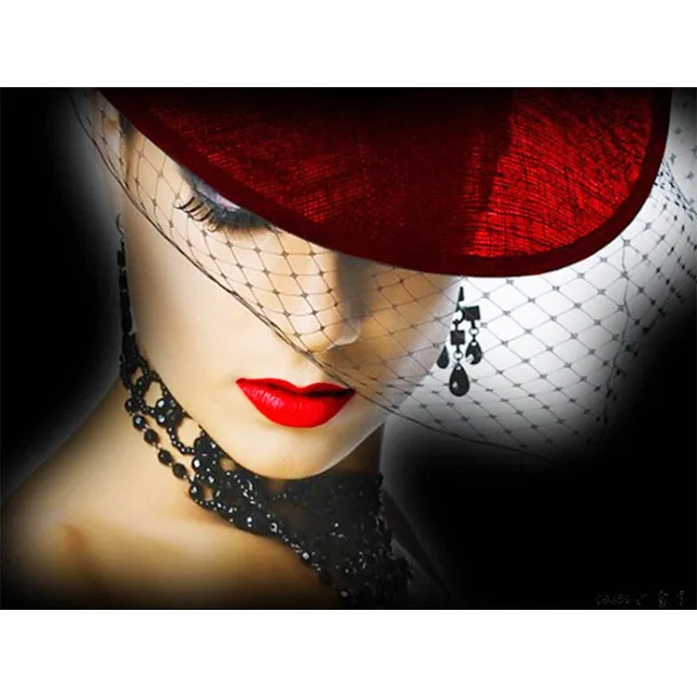 

Diamond Painting 5D DIY Full Drill Round Diamond Embroidery Sexy Woman Beauty in a Hat Cross Stitch Stickers Needlework
