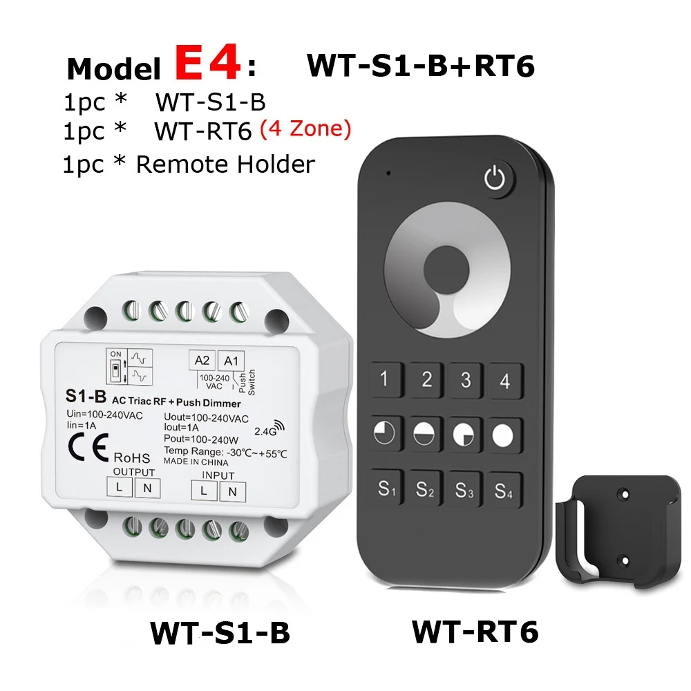 Светодиодный диммер 220 V 230 V 110 V AC Triac RF беспроводной 2,4G дистанционный кнопочный переключатель с регулировкой яркости контроллер для одного цвета светодиодный ламповый светильник - Цвет: Model E4