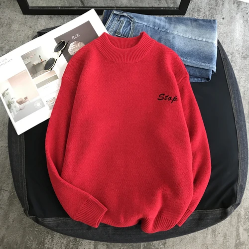 LEGIBLE Men Hip Hop Sweater Mens Autumn Winter Designer Pullover Sweater Male Loose Solid Harajuku Clothing Colorful - Цвет: red