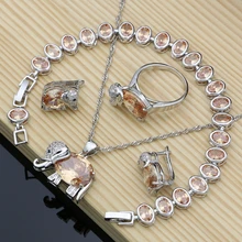 Champagne Zircon Elephant Jewelry Sets 925 Silver Bridal Jewelry For Women Earrings/Pendant/Necklace/Rings/Bracelet Champagne Zircon Elephant Jewelry Sets 925 Silver Bridal Jewelry For Women Earrings/Pendant/Necklace/Rings/Bracelet