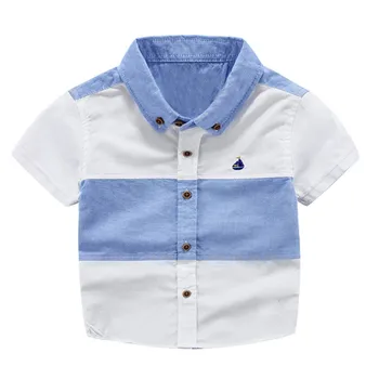 

Mix Color Children Kids Clothing Boys T-Shirts Summer Patchwork Turndown Collar Blouse Short Sleeve Tops