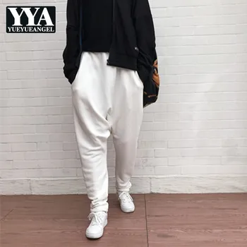 

Hip Hop Full Length White Womens Sports Cross Harem Pants Elastic Waist Loose Big Size Korean Streetwear Female Jogging Pants