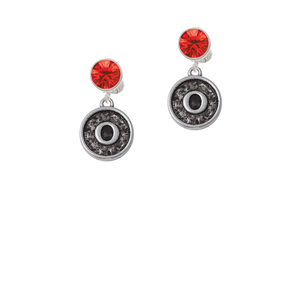 Antiqued Round Seal - Initial - O - Crystal Clip On Earrings (4)