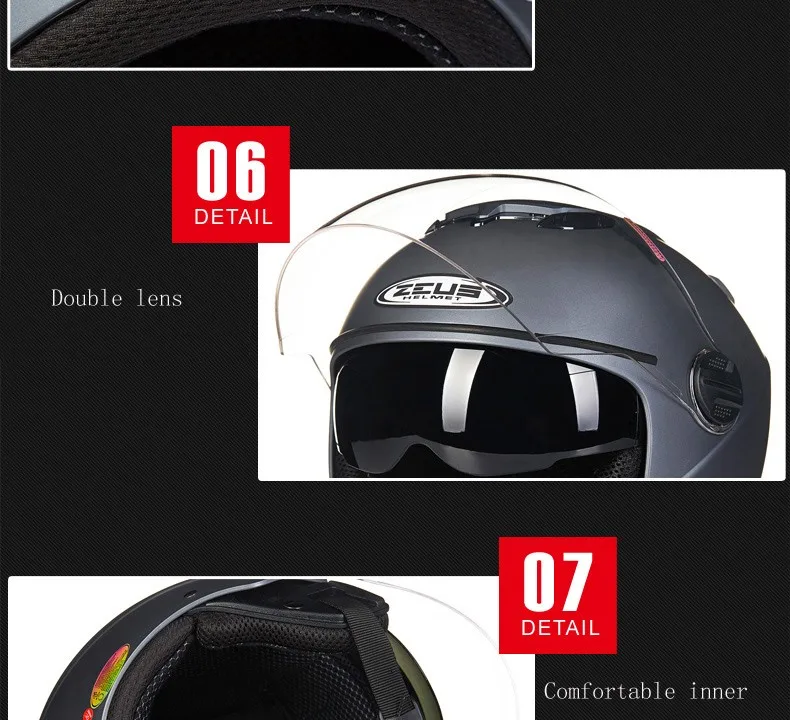 Подлинный мотоциклетный шлем ZEUS для мужчин и женщин с двойными линзами, велосипедный скутер, летний зимний шлем, шлемы для мотоциклистов