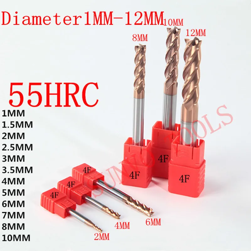 1mm 1.5mm 2 2.5mm 3 3.5mm 4MM 5 6MM HRC55 carbide end mills 3 flute for aluminum