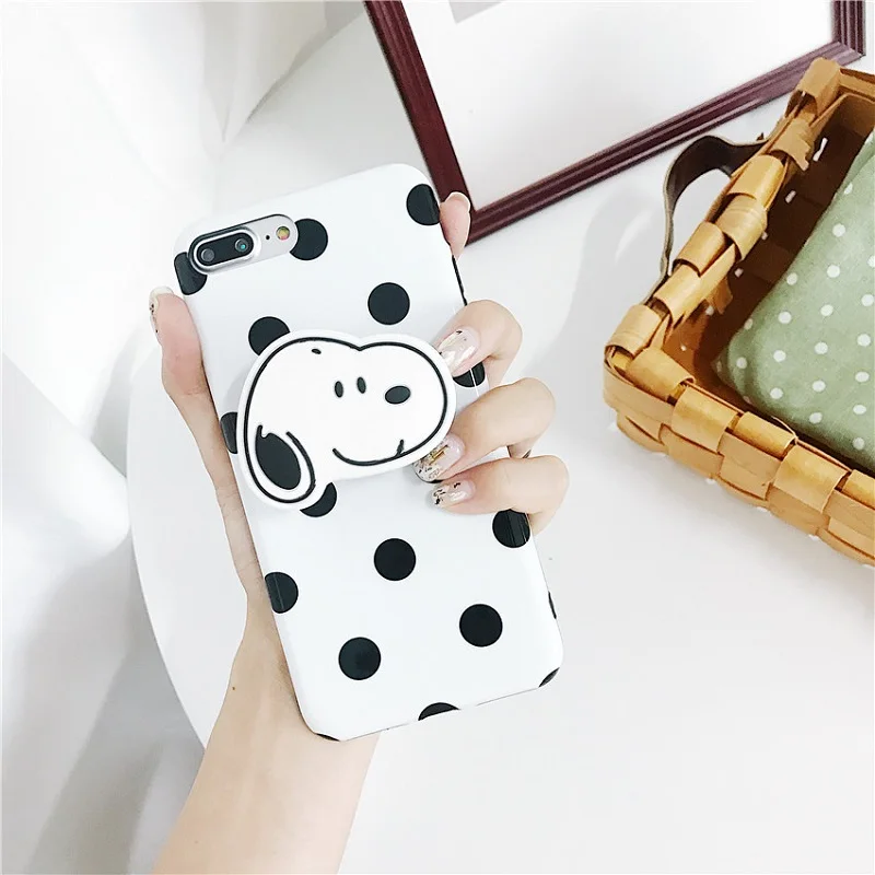 

Lovely Cartoon Snoopys Dog For iphone XS MAX XR Case soft TPU Wave point Cover For iPhone 6 6s 7 8 Plus X holder bracket case