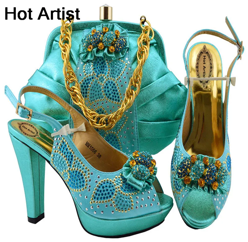 

Hot Artist Latest African Ladies Shoes And Bag Set Fashion Decorated With Rhinestone Italian Wedding Shoes And Bag Set MM1066