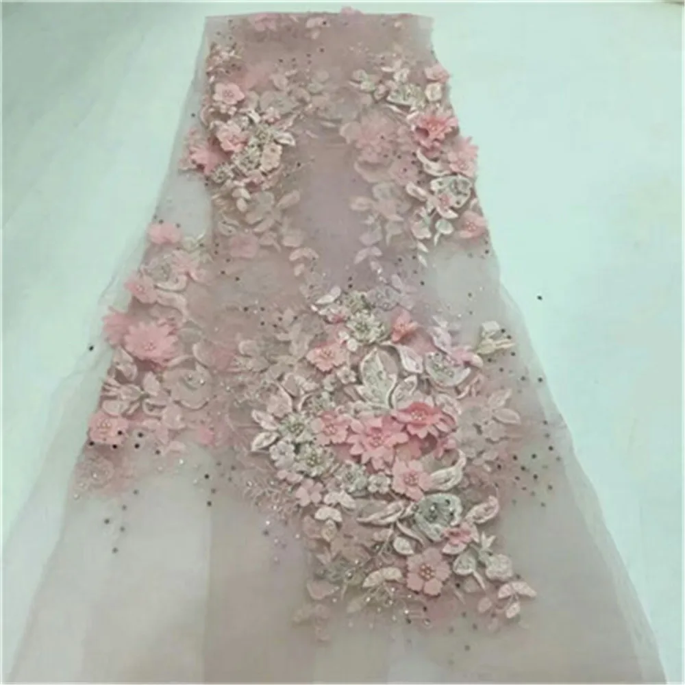 

High quality Stylish French 3d lace fabric with some shining stones Latest embroidery lace fabric for dress A588-1