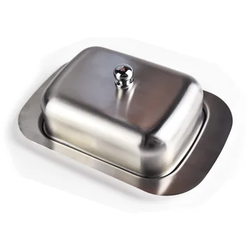

WOWCC 1pc Stainless Steel Butter Dish Box Container Cheese Server Storage Keeper Tray with Hold Lid Fruit Salad Cheese Dish