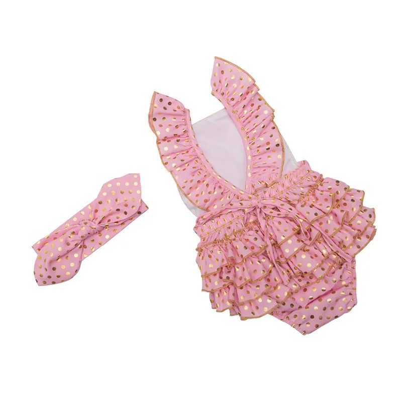 Infant Gold Polka Dot Ruffle Rompers (11)