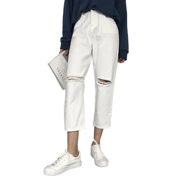 

Vintage Ripped Jeans Woman High Waist Loose Boyfriend Jeans Plus Size White Black Jeans for women Casual Mom Jeans femme
