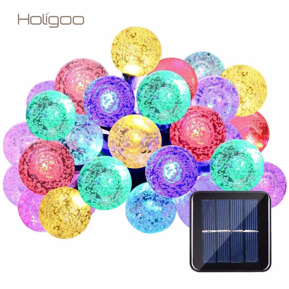Holigoo Solar Outdoor Crystal Ball String Lights 20ft 30 LED Light Globe Garland Lamp for Christmas Wedding Decoration | Лампы и