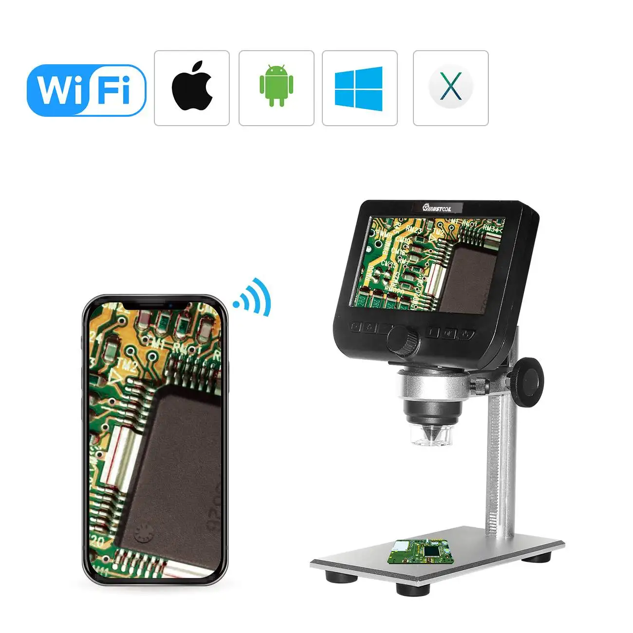 

MUSTOOL G610 WIFI 2MP 4.3inch LCD Microscope Support IOS Android System Built-in Rechargeable Battery & 8 Leds with Metal Stand