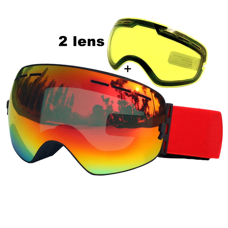 Double Lens Ski Goggles Anti-fog UV400 Spherical Ski Glasses Skiing Snow Snowboard Goggles Ski Eyewear Brightening Lens