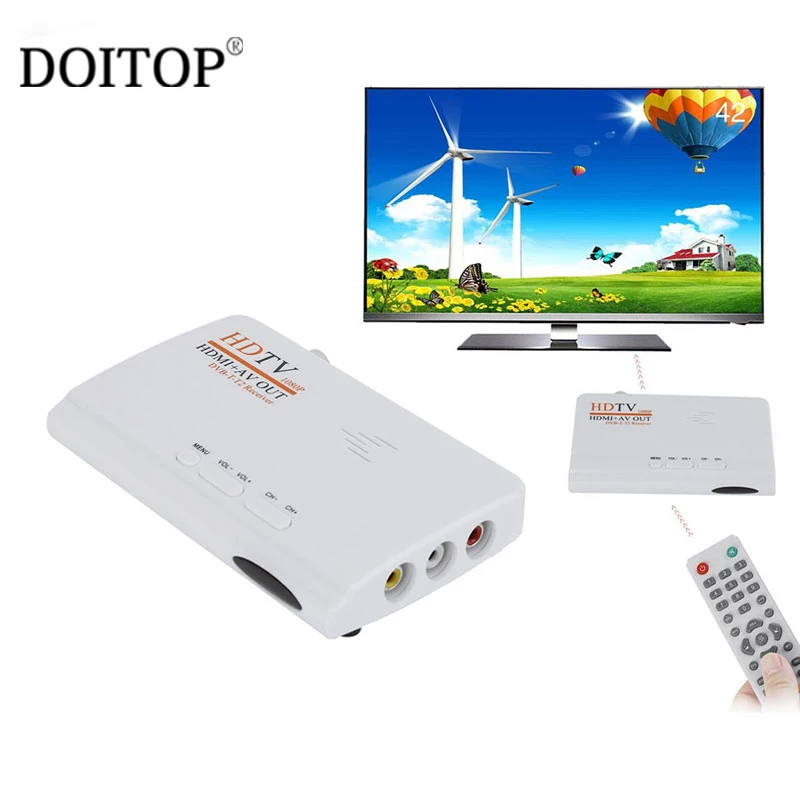 

DOITOP 1080P HDTV DVB-T2 DVB-T TV Box Tuner AV to HDMI HDTV AV CVBS Satellite Receiver With Remote Control (without VGA) A3