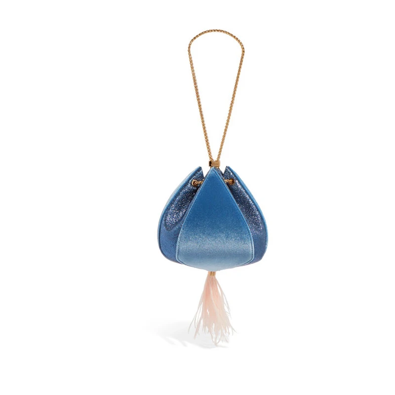 

Luxury Brand Velvet Feather Women's Bag Chain totes Lantern Drawstring Bag Flower Shape Shoulder Messenger Bag Metal Wrist Bag