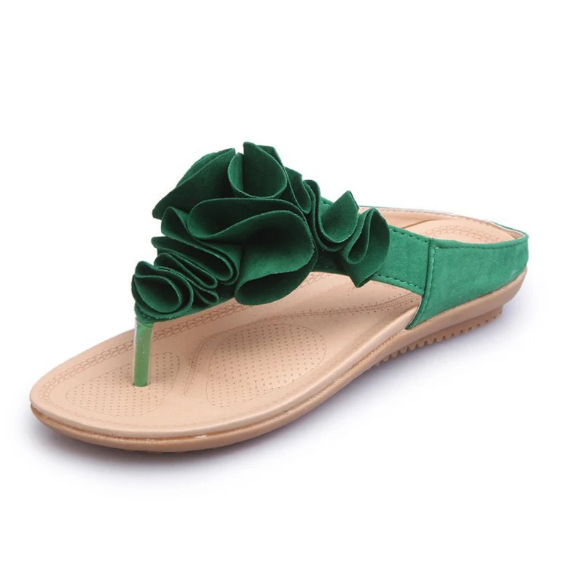 FRALOSHA/; Летняя женская обувь; богемные Вьетнамки; женские сандалии; домашние тапочки на плоской нескользящей подошве - Цвет: Зеленый