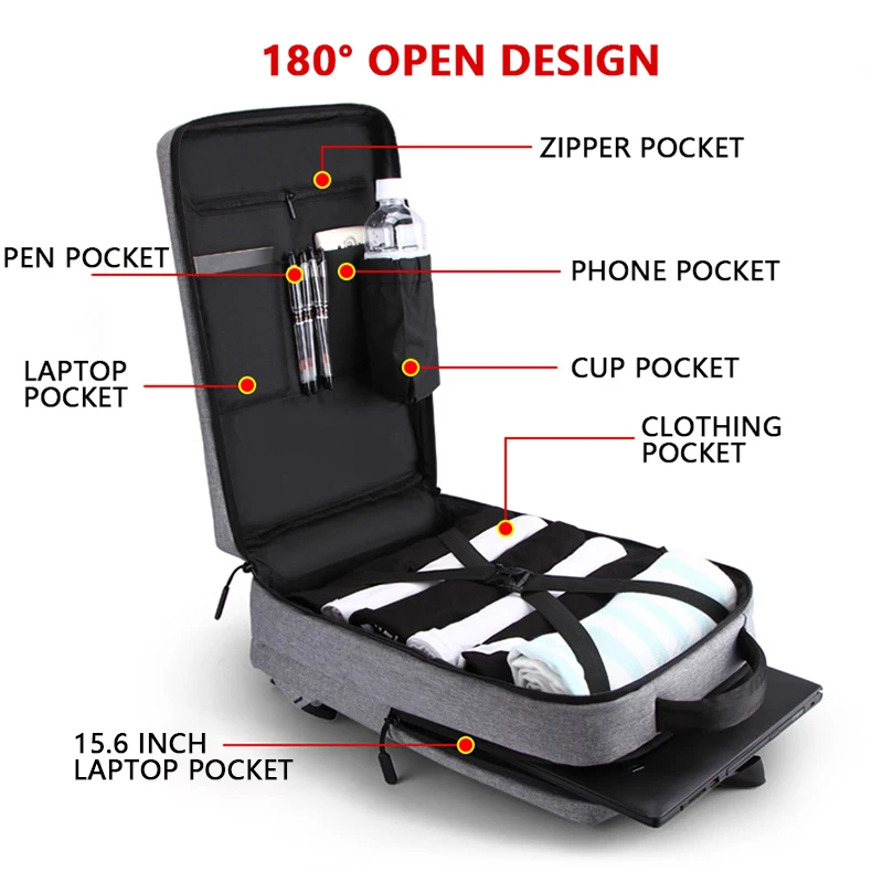  Mens Casual USB Charging Work Backpack Large Space Short Trip Male Waterproof Travel Luggage Bags 1 - 32967923718