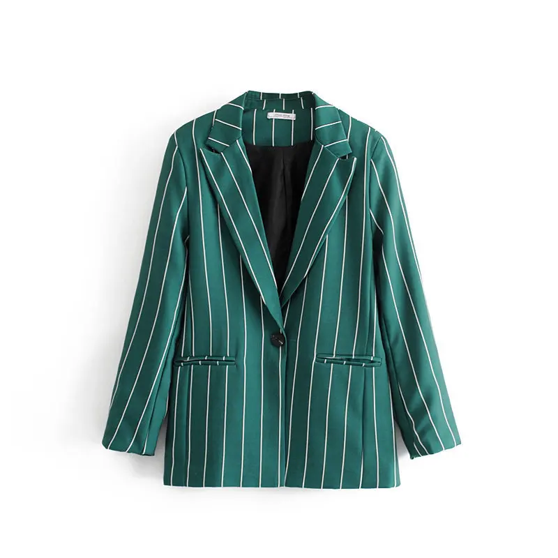 

New arrival DT75-27288 in the spring of 2019 the European and American women's new single-breasted green striped blazer women