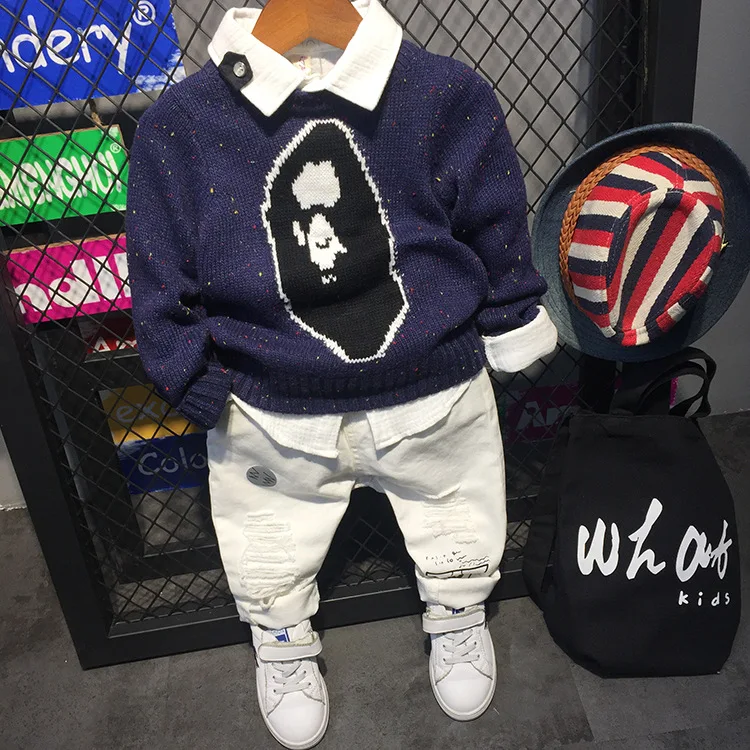 

2018 Spring New Children Tracksuits Fashion Boys Sweaters Pullovers Kids Cardigan Coat Tops Children Knitting Printing Clothes