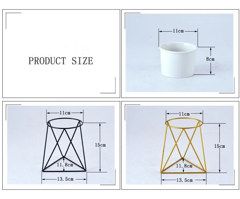 NOOLIM современный Настольный белый маленький керамический цветочный горшок с геометрическим золотым железным держателем для суккулентов