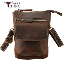 Мужская маленькая брендовая сумка-мессенджер Crazy Horse из натуральной кожи, мужская коричневая винтажная мини-сумка на плечо для мобильного телефона