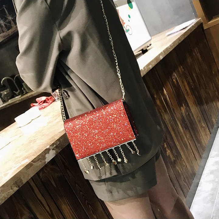 FGGS мини сумка Bling женская с кисточкой блёстки вечерняя сумочка Сумочка цепь через