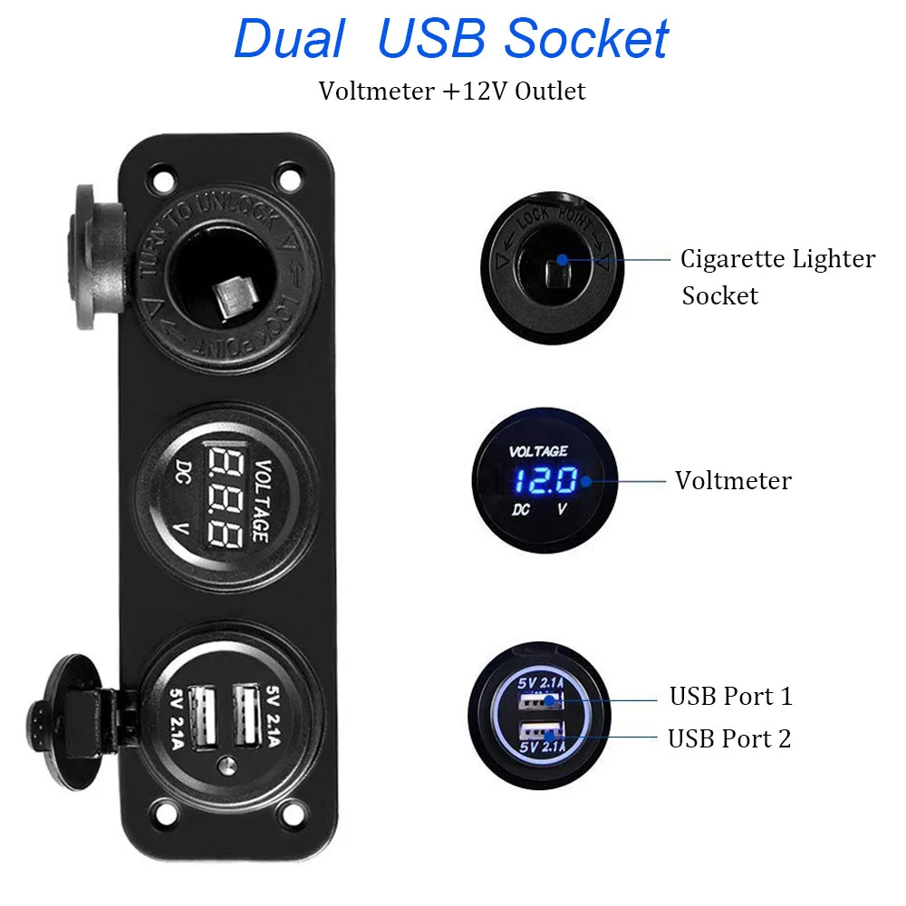 3 отверстия панель морской автомобильный переключатель панель база с цифровым вольтметром 2 USB зарядка 12 в прикуриватель запас для авто морской лодки