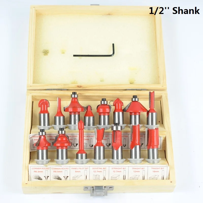 

XCAN 15pcs 1/2'' Shank Wood Router Bit Set Tungsten Carbide Milling Cutter for Woodworking Milling Cutter