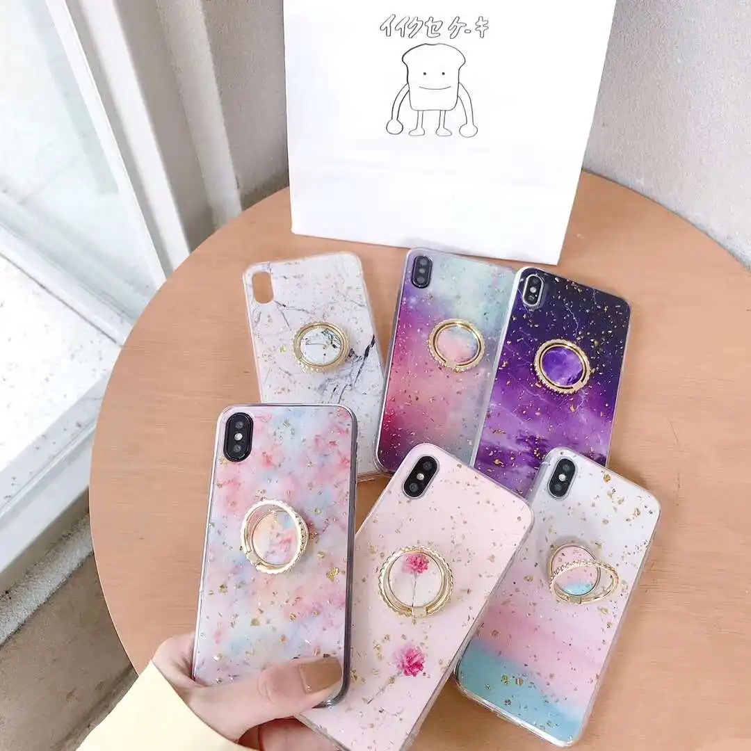 

phone case for iPhone X Xs max XR 7 8 6 6s plus soft TPU silicone marble Gold foil style cover sfor iPhone 7plus with bracket