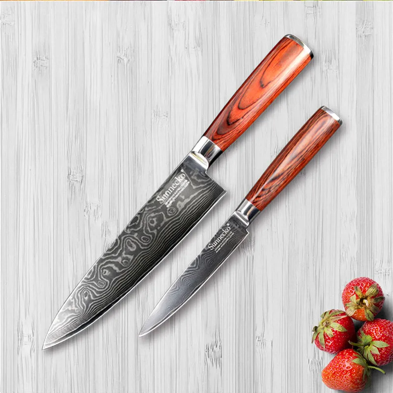 

SUNNECKO 5'' Utility 8'' Chef Cutter Knife Japanese VG10 Damascus Steel 2PCS Kitchen Knives Set Pakka Wood Handle Cooking Tools