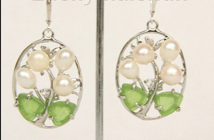 

Free shipping Genuine 22X28mm flower Dangle white pearls Earrings 925 silver hook j9993 6.10