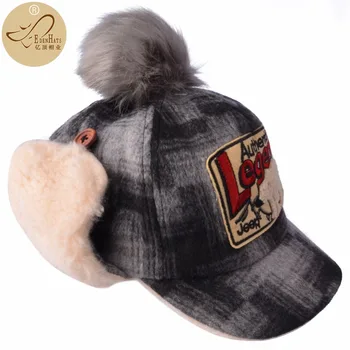 

Trendy Woolen Trucker Cap with Fur Earlaps & Pom-pom hats W10-3834