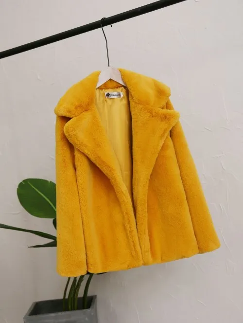 GTGYFF карамельный цвет искусственная Меховая куртка пальто с воротником, теплые женские зимние куртки Женское искусственное пальто - Цвет: Цвет: желтый