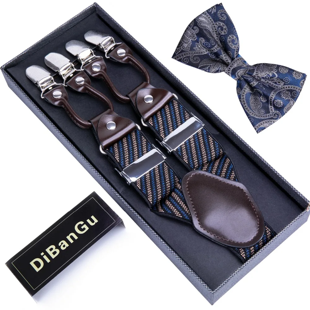 

DiBanGu Mens Suspender With Bowtie Set Real Leather Suspender For Men Business Wedding Party With Gift Box For Men BD0006-LJ053