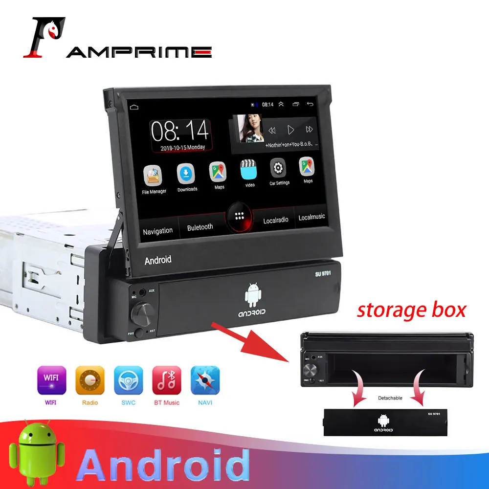 AMprime Android Автомагнитола 1 Din 7 ''сенсорный экран автомобильный мультимедийный плеер gps навигация Wifi авто MP5 Bluetooth USB FM