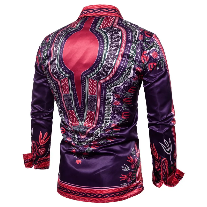 Men's autumn new 2018Personality casual Shirt clothes men Ethnic style Digital pattern cotton dress long-sleeved shirt S-XXL (9)