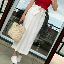 Русский стиль, женская элегантная универсальная юбка с эластичным поясом, прямая миди с разрезом, летняя женская повседневная юбка с поясом, высокое качество