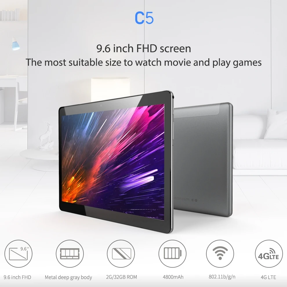 ALLDOCUBE C5 T901 9,6 дюймов 4G Телефонный звонок Tablet PC 2 ГБ Оперативная память 32 ГБ Встроенная память 4800 мАч Android 7,0 mtk6737 четыре ядра FDD-LTE WCDMA gps